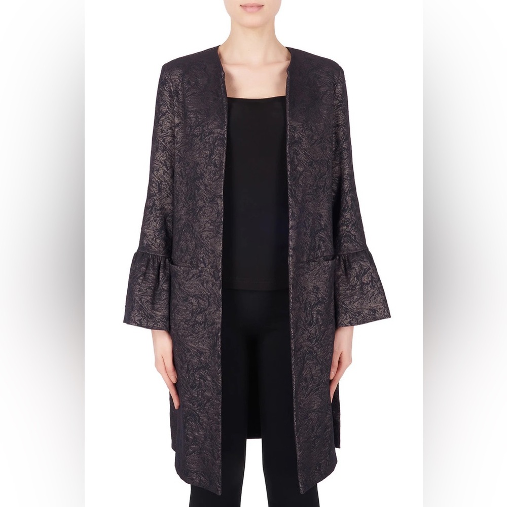 Joseph Ribkoff Black/Taupe Metallic Textured Open-Front Jacket / Coverup